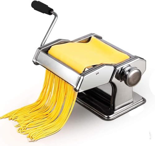 SQUADO Macchina per la Pasta a manovella in Acciaio Inox, Taglierina per Tagliatelle, Spaghetti,...