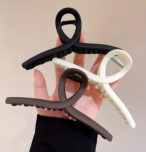Image of PACTIV Hair Claw Clips for Women Girls, 3 Pack Matte Hair Claw, Strong Grip Non-Slip Jaw Clips for Thick Thin Hair, Hair Clutcher, Neutral Nude Korean Hair Accessories for Ponytail, Bun & Daily Use