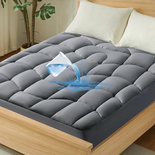 Queen Mattress Pad Waterproof - Ergonomic Quilted Fitted Queen Mattress Topper, 5-Layers Noiseless Washable Mattress Protector Cover with 8
