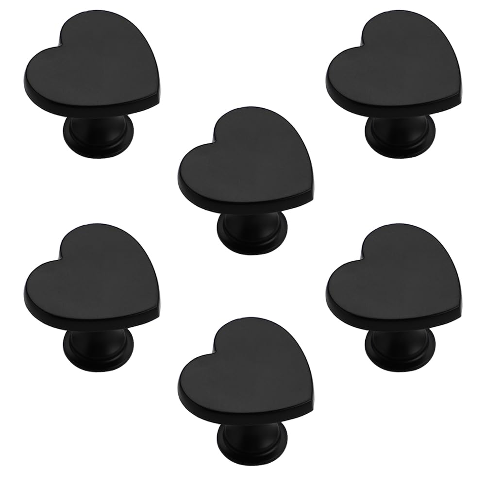 6 pomos de corazón negros con agujero para decoración de muebles, puertas, cajones, armarios, armarios de vino, hogar, 6 unidades