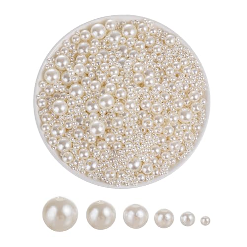 YoungJewl 1865 Pcs Pearls for Crafts 6 Sizes Mixed Ivory Fake Pearl Beads Acrylic Pearls Bulk for Jewelry Making with Holes Bracelet Necklace DIY Vase Filler and Makeup Brush Case(4-14 mm)