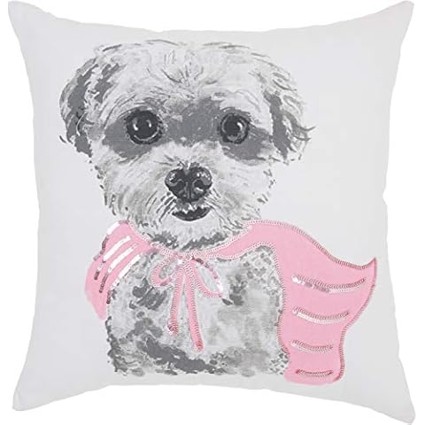 Mina Victory Luminescence Super Dog White 18" x 18" Throw Pillow Cover