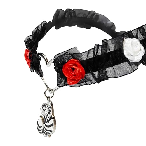 LUV HER Disney Alice in Wonderland Black Lace Choker Necklace with Roses & Heart Charm – Adjustable Jewelry for Women & Girls – Ideal for Cosplay & Themed Parties4