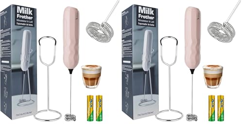 Image of SUPRUS Ultra Fast Handheld Milk Frother Double Whisk with Stand 2 Batteries Stainless Steel for Lattes Cappuccino Matcha Hot Chocolate Coffee Bar Accessories Kitchen Gadgets Gift (Pack of 2)
