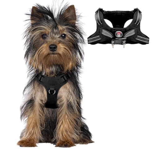 Dog Harness Step in Dog Vest Harness, Reflective Adjustable Puppy No Pull Harness Breathable Soft for Small and Medium Dogs Cats, Black, XXS