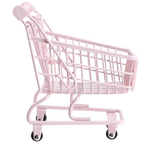 GARIOUANS Miniatur Einkaufswagen Kleiner Supermarktwagen zur Aufbewahrung Schreibtisch Organizer in Baumwollzucker Pink Dekoratives Aufbewahrungszubehör für Kinderzimmer und Büro