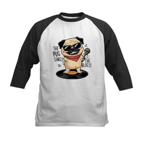 CafePress The Pug Sings The Blues Kids Baseball T Shirt Kids Cotton Baseball Jersey, 3/4 Raglan Sleeve Shirt
