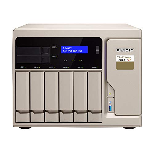 QNAP TS-877 NAS Server Including iSCSI Target Support, AMD Ryzen 5 6 Core 3.2GHz CPU, 32GB DDR4 RAM, 1TB SSD, 12TB HDD, RAID, QTS 4.3 Operating System