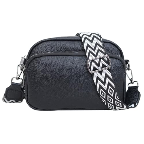 Sac à bandoulière grande capacité polyuréthane noir femme pochette téléphone sangle large