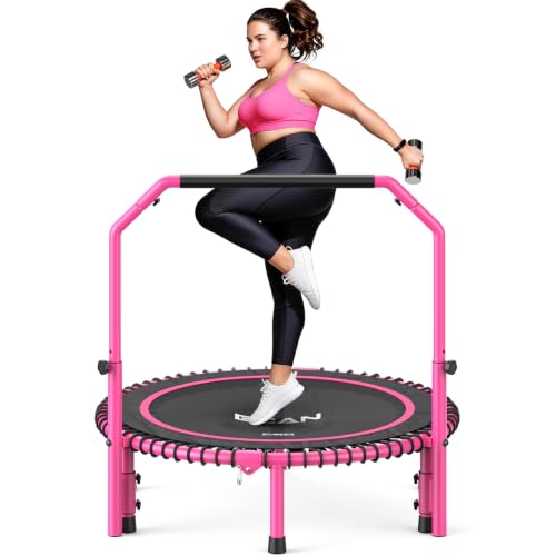 BCAN BT2 40" Rebounder Trampoline for Adults, Indoor, 450lbs,Bungees Rebounder for Adults, Adjustable Handlebar, Quiet Mini Exercise Trampoline for Indoor Workout, Low-Impact|FED Fitness Pink