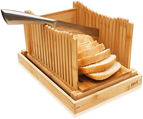 Flurff Bread Knife 14.5 inch & Bread Slicer for Homemade Bread, Bread Slicing Guide, Compact Bread Cutting Guide with Crumb Tray
