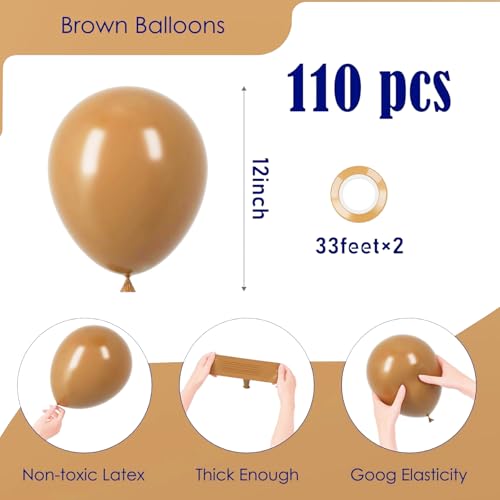 Image of Voircoloria 110pcs Brown Balloons 12inch Brown Latex Party Balloons for Graduation, Bear Themed Party, Wedding, Birthday, Bridal Shower, Baby Shower, Anniversary Party Decorations