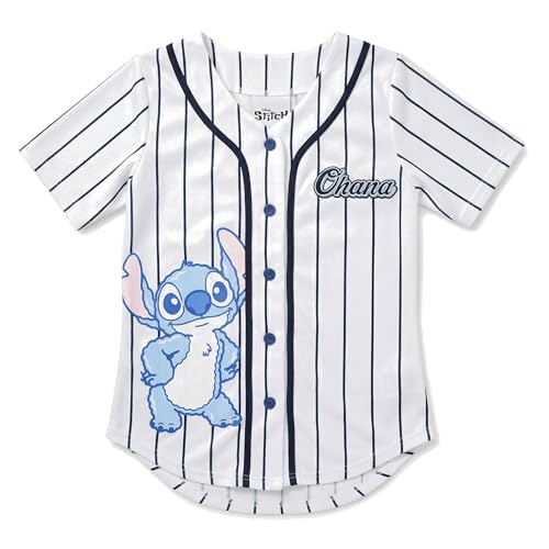 Image of Disney Lilo & Stitch Girls Baseball Jersey Shirt Button Down Kids Tee Stitch Angel Sizes 4-16