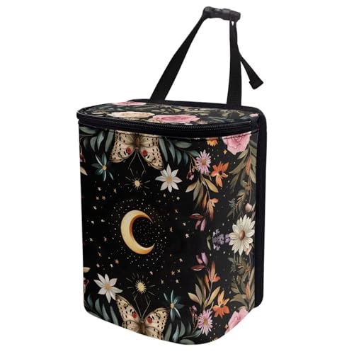 Image of Daisy Moon Print Cars Trash Can with Lid Car Garbage Can Car Waste Basket, Leak-Proof Cars Trash Bin, Van Truck Trash Hanging Sedan Accessories Interior Organizer Bag