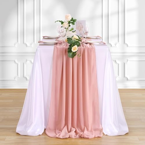 Dusty Rose Table Runner Wedding Decoration: 15 Pieces 27x120 Inches