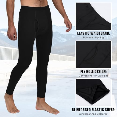 Fjquamitix Men's Thermal Underwear Long Johns, Winter Warm Fleece Lined Bottom Trouser, Thermal Leggings Base Layer Pants for Indoor Outdor (UK, Alpha, 3XL, Regular, Regular, Black) - Image 2