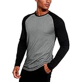 Hawyet Mens Raglan Sleeve T-Shirt Spring Fall Round Neck Pullover Lightweight Slim Fit Casual Long Sleeve T-Shirt(Grey,Medium)