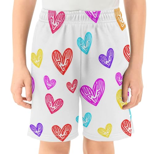 J JOYSAY Smiling Heart Shape White Boys Athletic Shorts Kids Youth Casual Shotrs with Elastic Waistband Pockets2