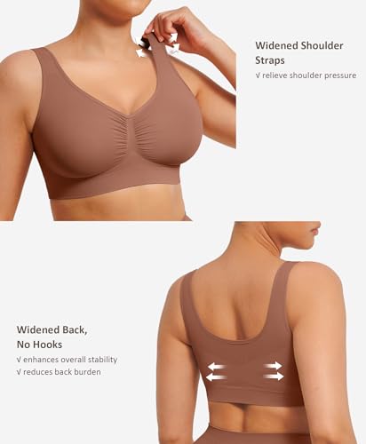 Image of FeelinGirl Seamless Bras for Women Comfy Wireless Bras Mocha Brown 3XL