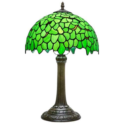 wecrejoni Tiffany Lamp Stained Glass lamp 12 inches Bedside Table Lamps for Living Room Bedroom Dorm Kitchen Home Decor Festival Birthday Gift,Green Leaf