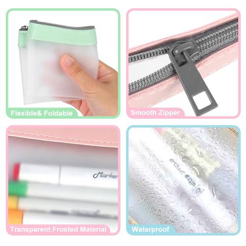 hoinya Clear Pencil Case, Exam Pencil Case, Pencil Pen Bag with Zipper - Stationery Organizer Aesthetic Pencil Pouch Waterproof Travel Luggage Pouch Make up Bag, Green - Image 2