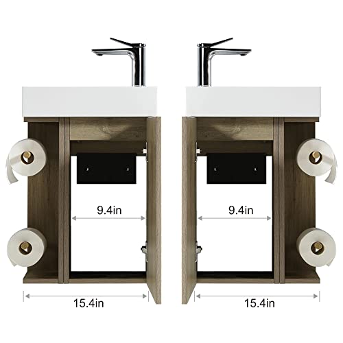 Jindoli 16“ Bathroom Vanity With Sink Combo For Small Space, Small Wall Mounted Bathroom Vanity With Small Bathroom Sink, With 2 Toliet Paper Holders #TOP3