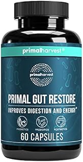 Restore for Gut Health by Primal Harvest, Primal Gut Restore w/ POSTbiotics, PREbiotics and PRObiotics for Women and Men, 60 CT - Digestion, Colon Cleanse, Immunity Support - Helps Leaky Gut Repair