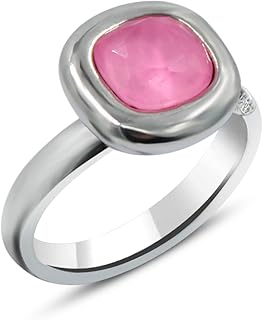 Anillo plata mujer con piedra tallada en color rosa - Anillo solitario mujer ajustable, ideal para las tallas más comunes - Se envía en una cajita de regalo