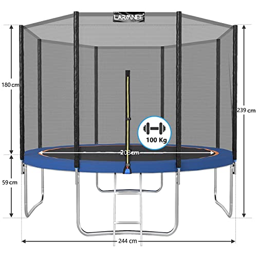 Foto von LARMNEE Trampolin Ø 305 cm, Kindertrampolin Outdoor mit Sicherheitsnetz, mit Randabdeckung und Leiter, Zubehör, bis 150 kg EBL101TR02G1