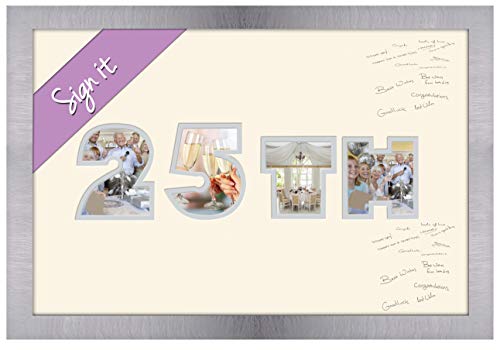 Photos in a Word 25th Birthday Silver Wedding Anniversary Personalised Guest Book Signing Signature Autograph Photo Frame to Sign Gift Present (Brushed Silver Finish)