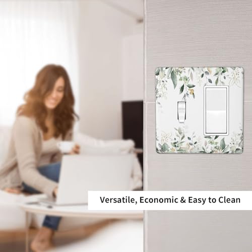 Decorative Outlet Covers Rustic Ink Green Eucalyptus Leaves Sage leaf 2 Gang Outlet Cover Wall Plate Single Toggle Rocker Light Switch Cover Plate Switch Plate Covers for Bedroom Decor