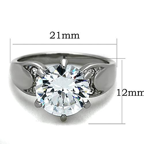 Marimor Jewelry Stainless Steel High Polished 3.9 Carat Round Cut Zirconia Engagement Ring Size 5-102