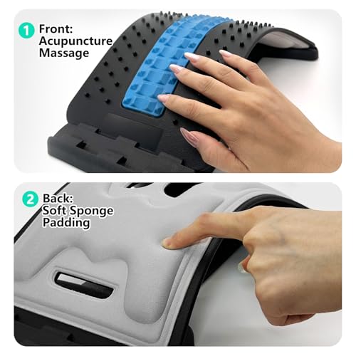 Back Stretcher with Lumbar Support Board for Back Pain Relief - Dual-Sided Adjustable Spinal Decompression & Cracker Device (Blue)