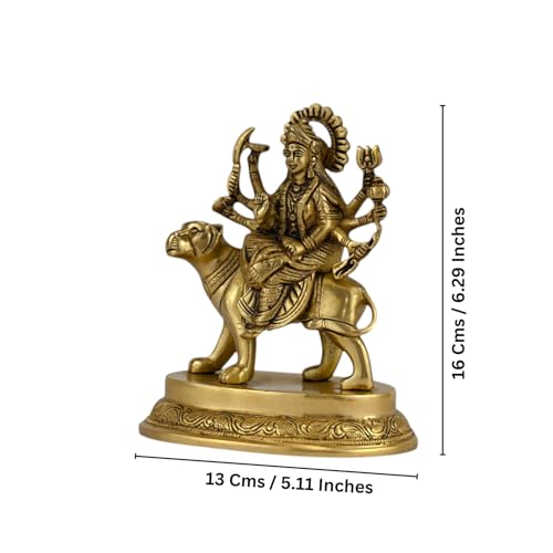 Image of SHANTI Brass Durga MATA Idol /Murti for Puja Room, Home, Office Height:- 6 Inche (DU2683)