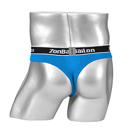 Zonbailon 2Xl Mens Bamboo Thong Comfy Sexy Man Thong Underwear G String T-Back Blue #TOP3
