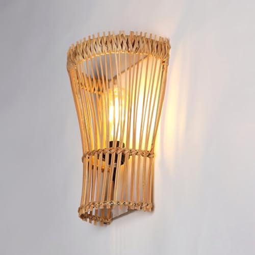 Image of Habere India-All the Cultures Fabricating India Wall Mount Lamp Lights | Bedroom Lights for Walls | Lamps for Living Room Decoration | Rattan Wall Lamp - Semicircular (M: 30 * 21 * 14 cm)