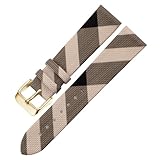 ROUREOX Leder Uhrenarmband Edelstahl Dornschließe, Ersatz-Uhrenarmband für Burberry BU1938 BU9109 BU9107 BU9014 BU9111-Reisweiß+Gold 20mm