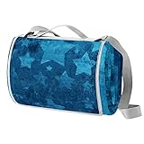 TIZORAX Picknickdecke mit blauen Sternen auf Vintage-Wand mit Rissen, wasserdicht, faltbar, für Strand, Camping, Wandern