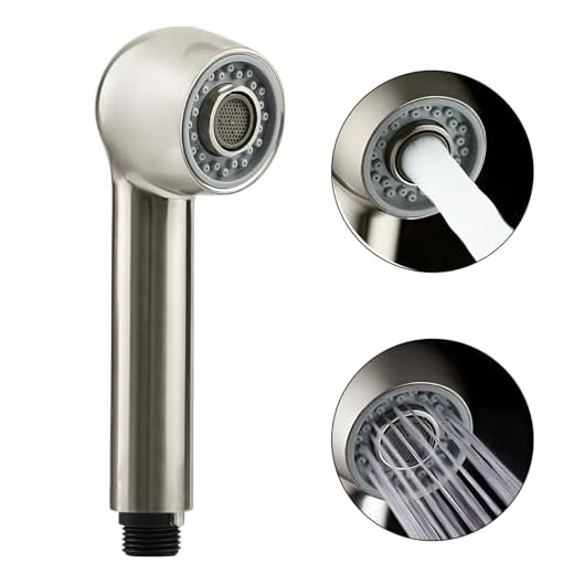 KDIMSU Alcachofa de ducha para cocina, cabezal de repuesto con 2 tipos de chorro, cabezal de ducha de mano de repuesto para grifo de cocina y grifo de fregadero, pieza de repuesto cromada