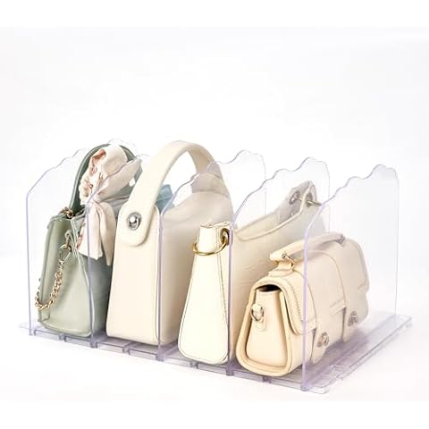 Flymer Purse Organizer for Closet, Adjustable Clear Closet Bag Storage Dividers Rack, Acrylic Handbag Storage Organizer Purse Dividers for Closet, 10pcs Cover