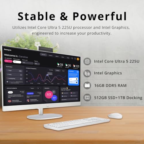 Image of HP 27 inch FHD Touchscreen All-in-One Desktop AI PC, Intel Ultra 5 225U, 16GB DDR5, 1.5TB Storage (512GB SSD+1TB Docking Station), FHD IR Camera, Wi-Fi 6, Wireless Keyboard & Mouse, Win 11, White
