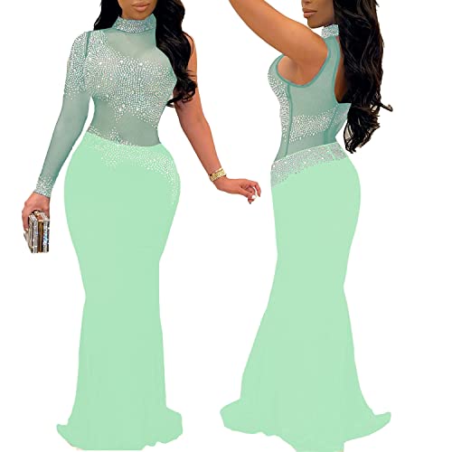 Image of PORRCEY Women's Sexy Elegant Rhinestone Bodycon Dress Hot Drilling Clubwear