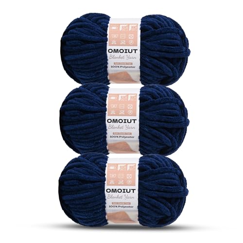 Image of 3 Pack of Navy Blue Chunky Chenille Yarn for Crocheting, Soft Baby Blanket Yarn, Chunky Knit Blanket Crochet Yarn, #7 Super Bulky, 10.6oz /164 yds Fluffy Velvet Amigurumi Yarn