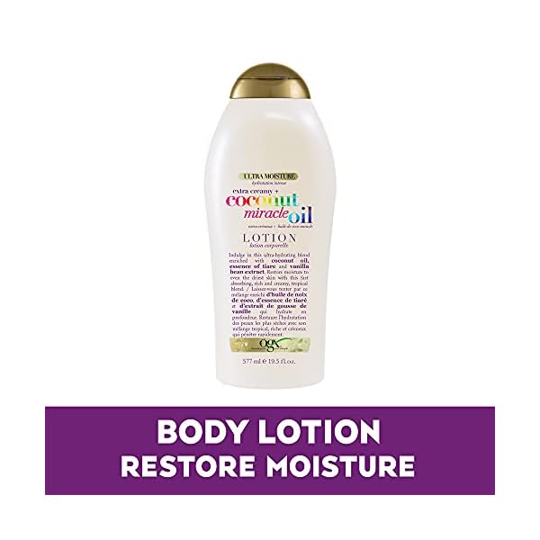 OGX-Extra-Creamy-Coconut-Miracle-Oil-Ultra-Moisture-Body-Lotion-with-Vanilla-Bean-Fast-Absorbing-Body-Lotion-for-All-Skin-Types-Paraben-Free-and-Sulfated-Surfactants-Free-195-fl-oz OGX Extra Creamy + Coconut Miracle Oil Ultra Moisture Body Lotion with Vanilla Bean, Fast-Absorbing Lotion for All Skin Types, Paraben-Free and Sulfated-Surfactants Free, 19.5 fl oz