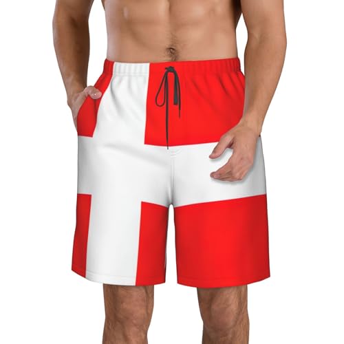 Denmark Danish Flag Print Men's Hawaiian Shorts Beach Shorts Quick Dry Fun Swim Trunks Lining Bathing Suits