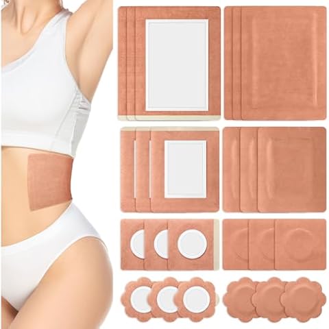 Geiserailie 80 Pcs Castor Oil Pack Wrap Castor Oil Patch Disposable, Self-Adhesive Castor Oil Patch Pads for Belly Waist Back Neck Arm, No Wash High Absorbent Organic Cotton, Anti Massage Oil Leak Cover