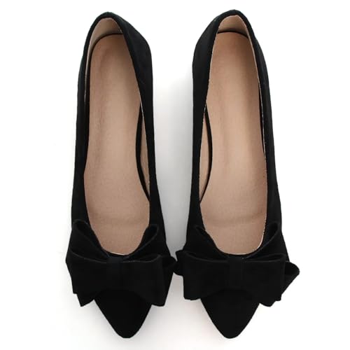 Image of WENJIAZHIZHI Square Toe Bow Ballet Slip-On | Classic Suede Finish,Chic Bow Detail,Effortless Everyday Style,Wedding Party Office,Plus Size Available