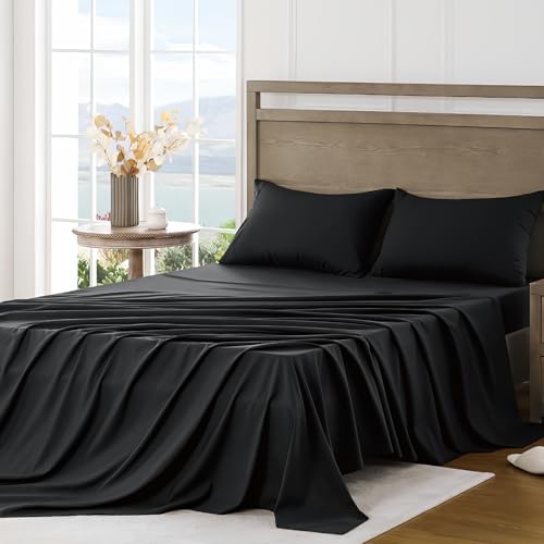 Image of FreshCulture Twin Bed Sheets - Ultra Soft Sheets for Twin Bed - Brushed Microfiber - Deep Pockets - Easy Care - Cooling & Breathable Sheets - Hotel Quality 3 Piece Sheet Set (Black)