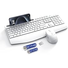 KYSONA Wireless Keyboard and Mouse Combo, Full Sized Cordless Keyboard with Wrist Rest, Phone Holder, 2.4G 3 DPI Adjustable Optical Mice Keyboard for Computer/Laptop/PC/MAC/Windows, White