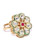 Priyaasi Statement Kundan Gold Ring for Women (Plating of Gold) | Flower Design | Red Stone-Studded